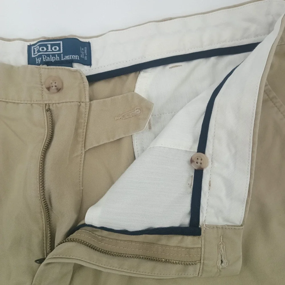 Polo Ralph Lauren Mens 38 Khaki Chino Shorts Cotton Twill Flat Front Pony Logo